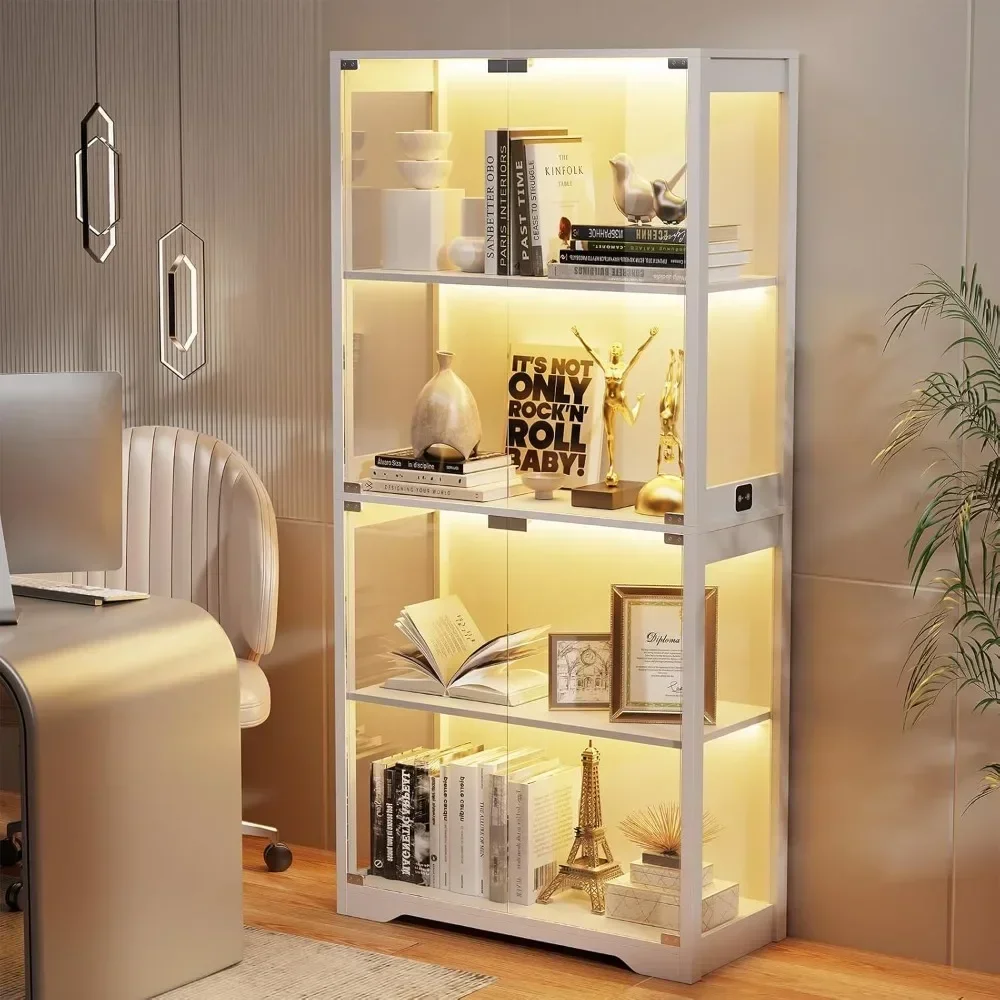Display Cabinet, 4-Tier Curio Cabinet & Bookcase with 3 Color Light for Collectibles, Toys, Books, Glass Door Storage Cabinet image 6
