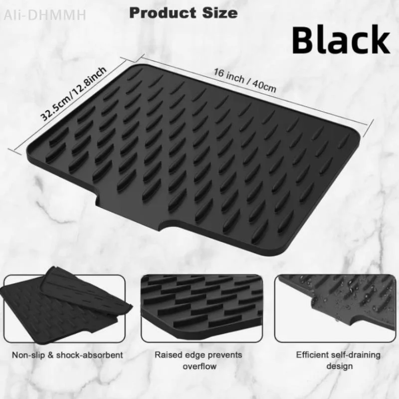 ZLinKJ 1Pcs Easy To Clean Kitchen Silicone Drain Mat With Built In Drainage Design For Countertops Sinks Fridges