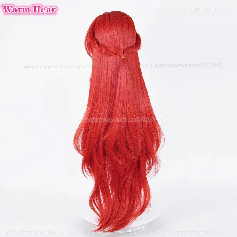 새로운! 게임 HSR Tribios Tribbie 합성 롱 98cm 따뜻한 빨간색 브레이드 가발 내열성 헤어 할로윈 파티 코스프레 애니메이션 가발