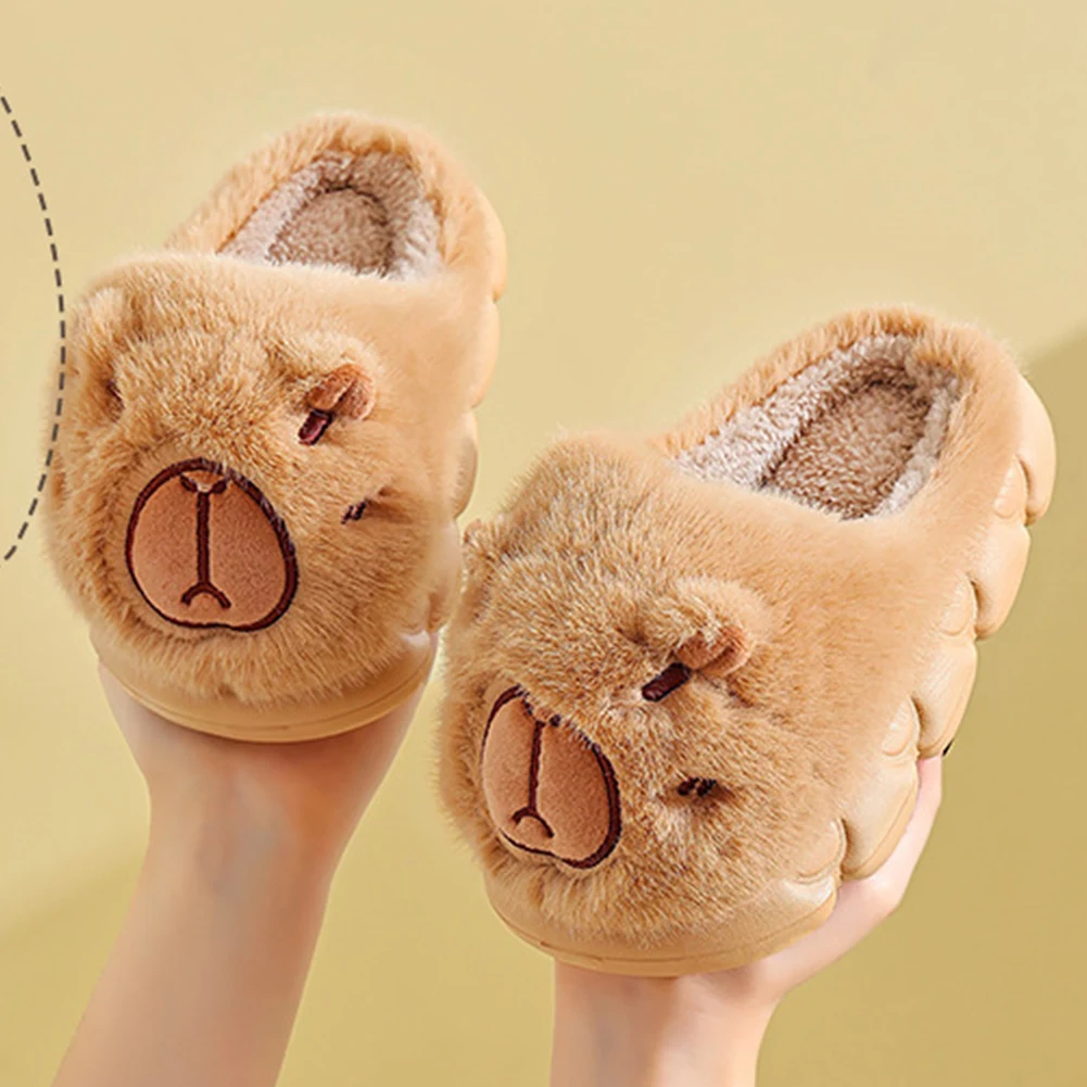 Plush Capybara Slippers Slip-on House Shoes Non-Slip Thermal Home Slippers Thick Sole Fuzzy Capybara Slippers for Indoor Bedroom