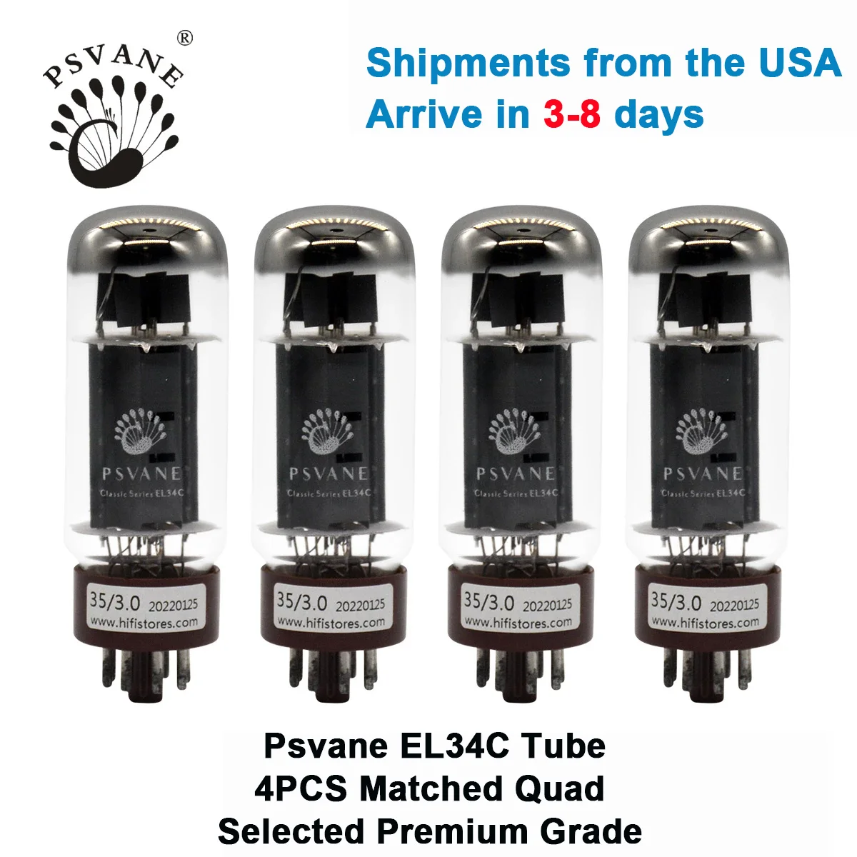 

4pc Psvane EL34C Vacuum Tube Matched Quad Selected Premium Grade Ship From USA Replace Shuguang Gold Lion EH EL34