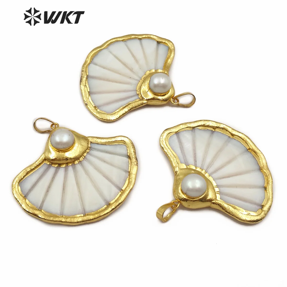 

WT-JP102 Wholesale Natural Shell Pearl Turquoise Skirt Shape Carved Pendant Charm Grey With Gold Bezel Jewelry For Women