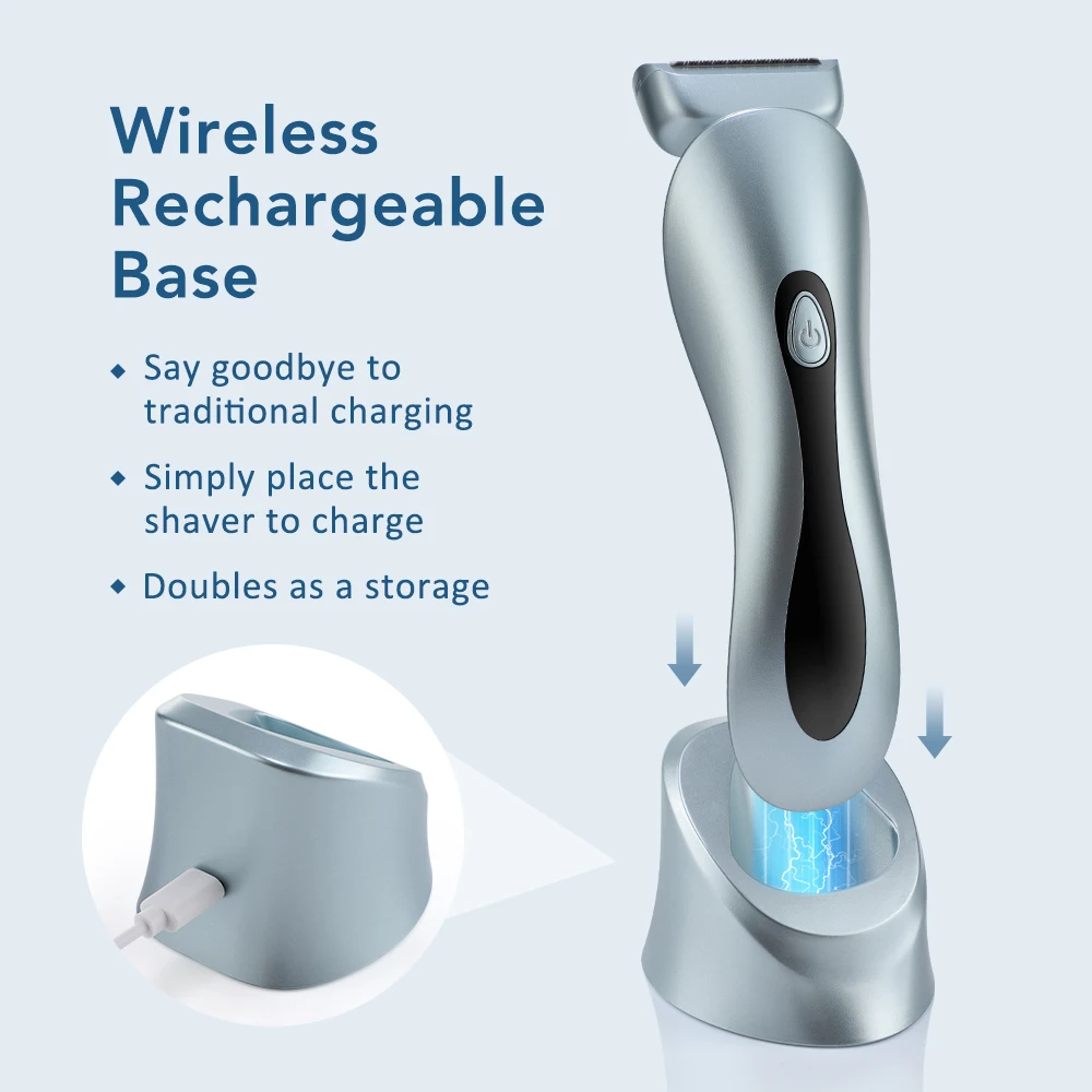 ماكينة حلاقة كهربائية للسيدات ماكينة حلاقة غير مؤلمة للنساء بيكيني تحت الإبط مزيل شعر الساقين ماكينة تشذيب الشعر مع قاعدة شحن للاستخدام الرطب والجاف