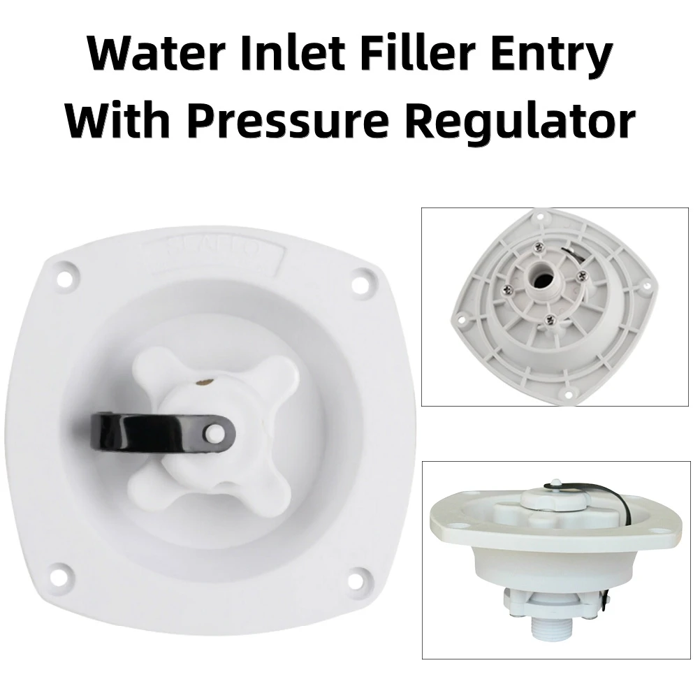 

White Entry Mains Water Inlet Pressure With Regulator Filler For Caravan RV Plastic And Boat Brass Built-in Check Valve