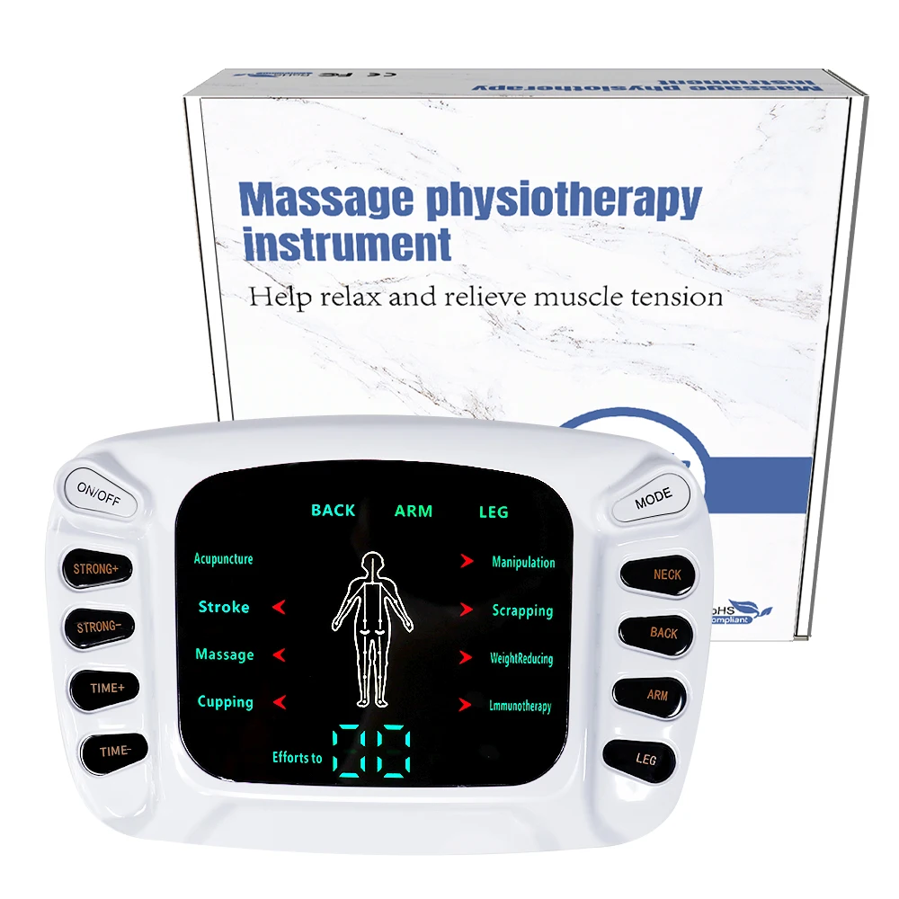 Portable Electronic 8 Modes Tens Massager EMS Muscle Myostimulation Acupuncture Pulse Massage Pain Relief Physiotherapy Machine