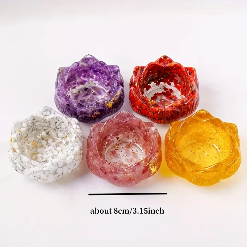 1pc Natural Crystal Broken Stone Drop Glue Lotus Bowl, Indoor Decorative Crystal Drop Glue Bowl, Jewelry Placement Bowl