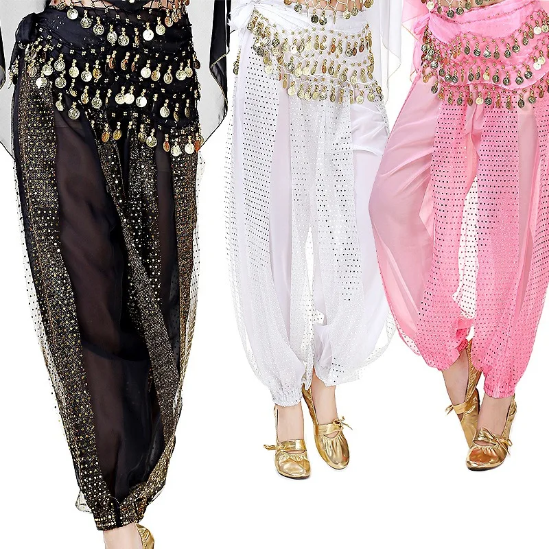 الرقص الشرقي أسفل ارتداء الرقص السراويل الأداء الهندي زي الرقص الترتر الشيفون السراويل مرحلة الأداء البنطلونات السراويل