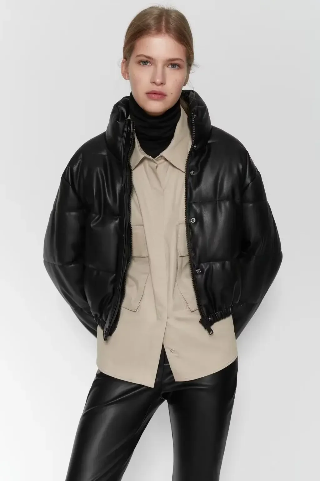 Giacca in cotone ecopelle Parka Mujer Abbigliamento invernale Donna Parka corto caldo 2025 Cappotti verdi/neri/cachi invernali