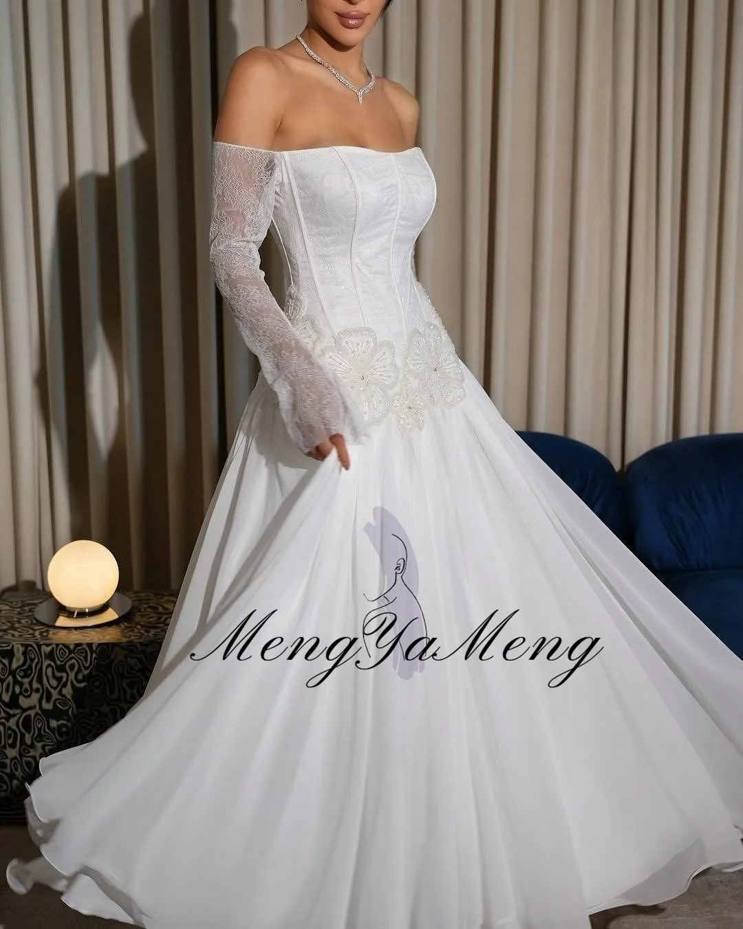 ZHUISHU رقبة قارب دانتيل 3/4 كم فساتين لحضور الحفلات الموسيقية خط زهور زينة للنساء فساتين الحفلات مخصصة لحفلات الزفاف العروس