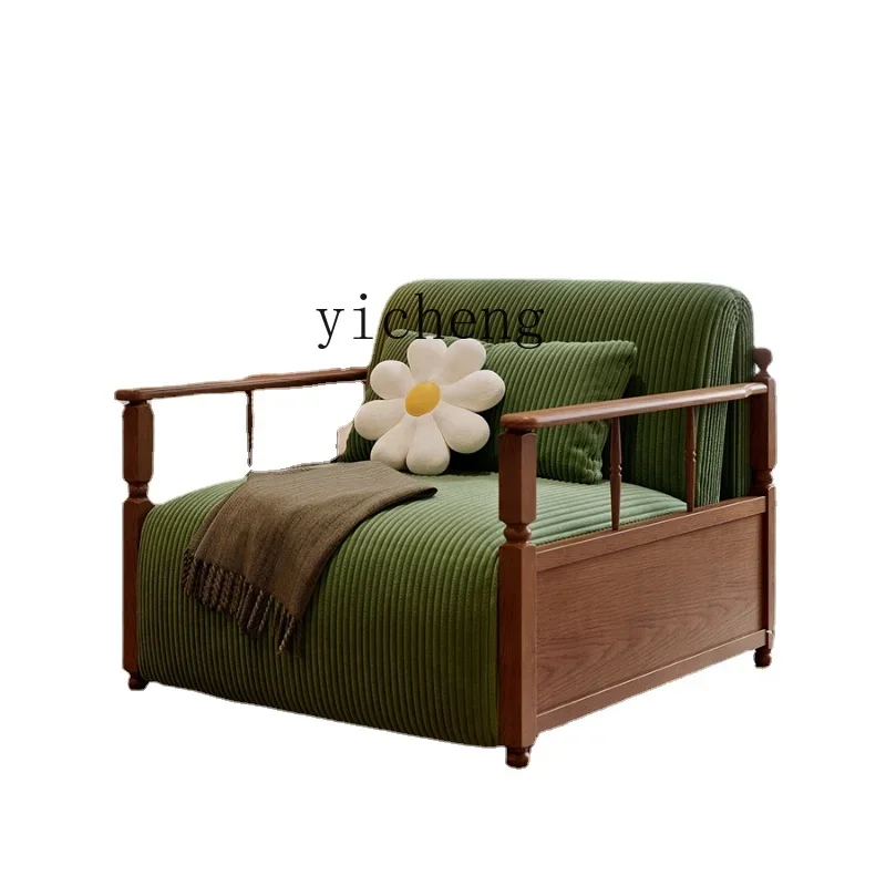

Zf Retro Solid Wood Electric Sofa Bed Single Fabric Multifunctional Foldable