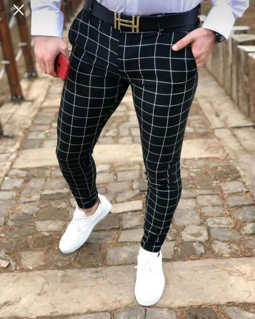 2025 New Polyester Fiber Checkered Straight Waist Casual Comfort Straight Trousers