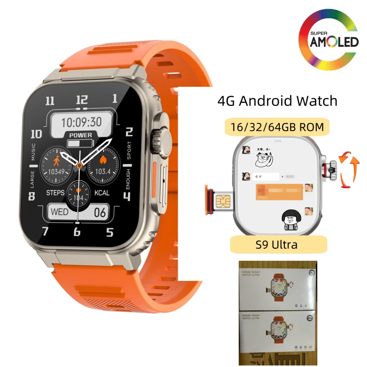 100% Original CDS9 S9 Ultra 4G Android Smart Watch with Play Store Rotating camera WiFi GPS SIM card 2.2 Inch Amoled Smartwatch