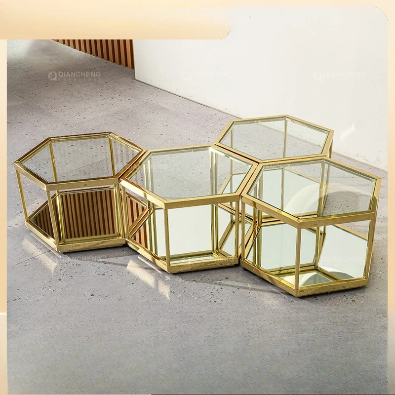 

Customizable polygonal combination coffee table light luxury modern simple movable designer special-shaped module glass tea tabl