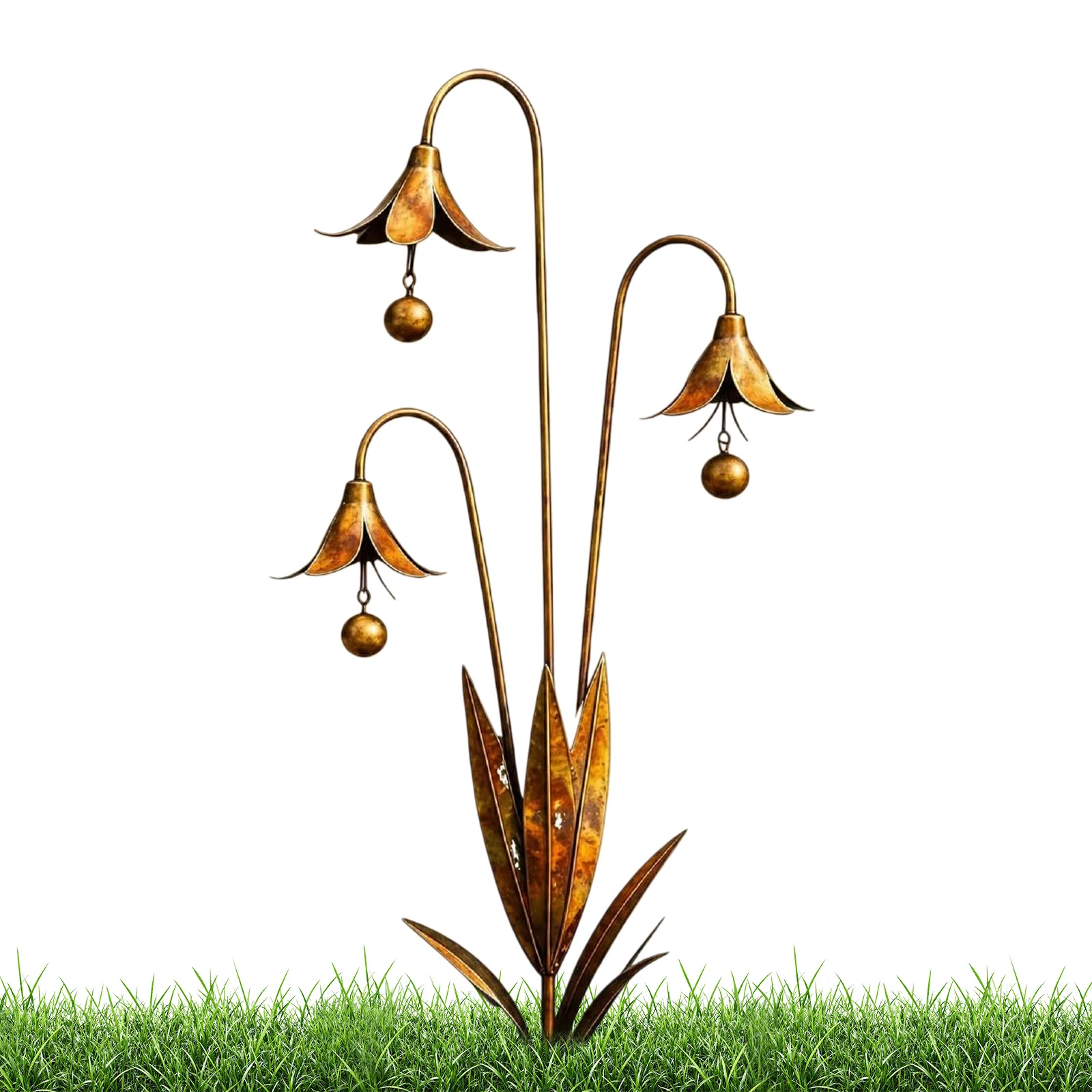 Metal Flower Decoration with Bell Vintage Garden Stakes Multi Purpose Funny Plant Sculpture for Outdoor Yard Decorations