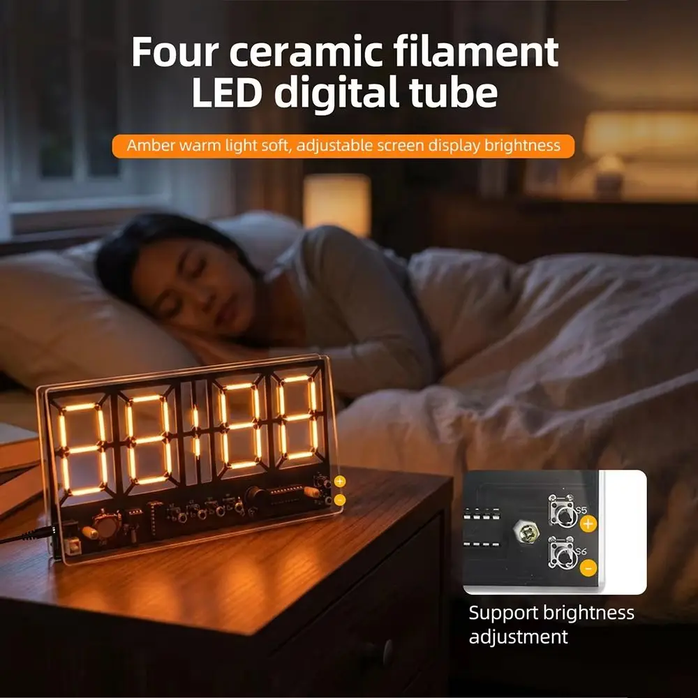 DC 5V Powered Soldering Practice Kit 4-Bit Display Warm LED Lighting Alarm Clock Lighting Adjustment Digital Clock Kit