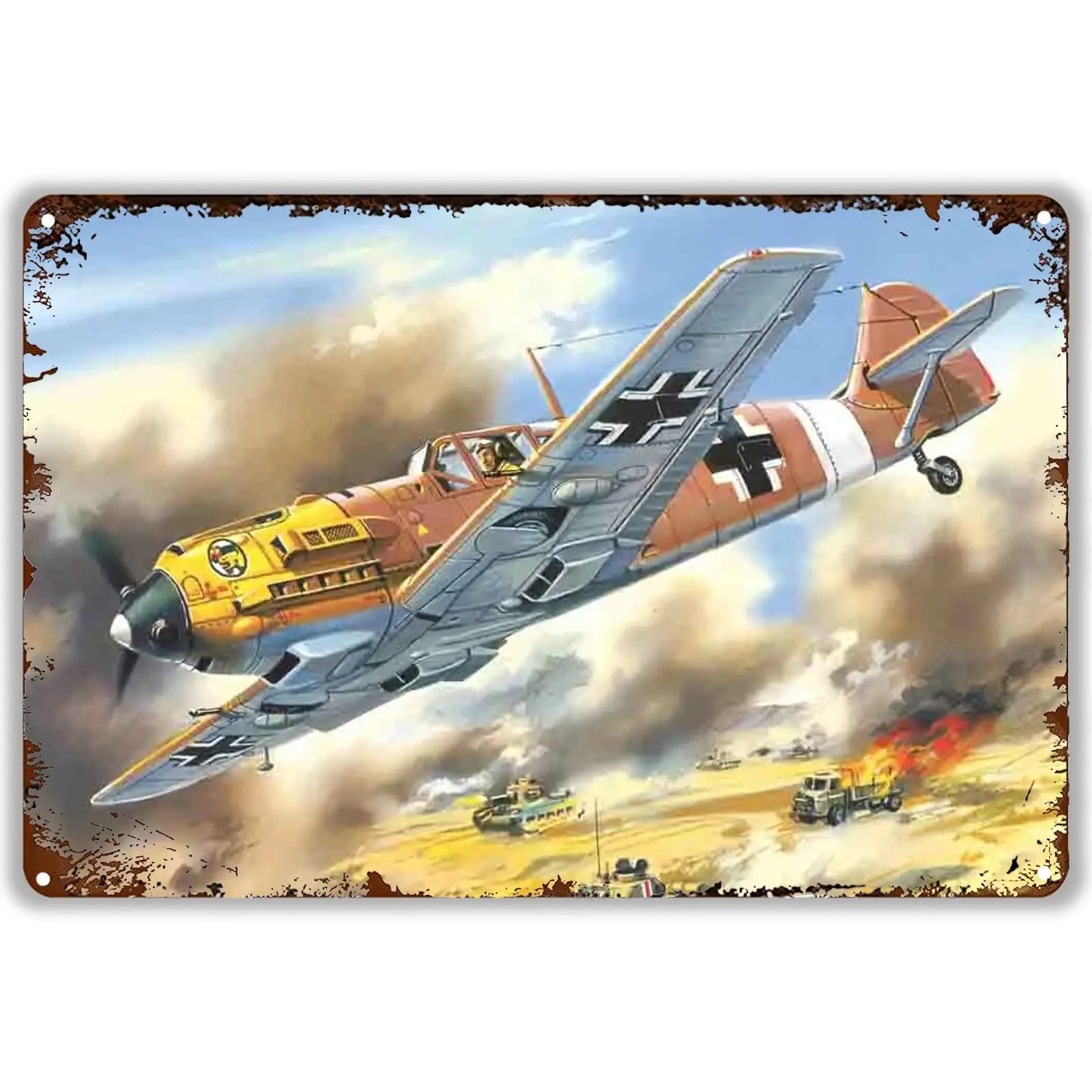 Vintage Airplane Decor Metal Tin Sign WWII Military Fighter Planes Metal Wall Art Retro Tin Plaque for Home Garden Bars Cafes Of