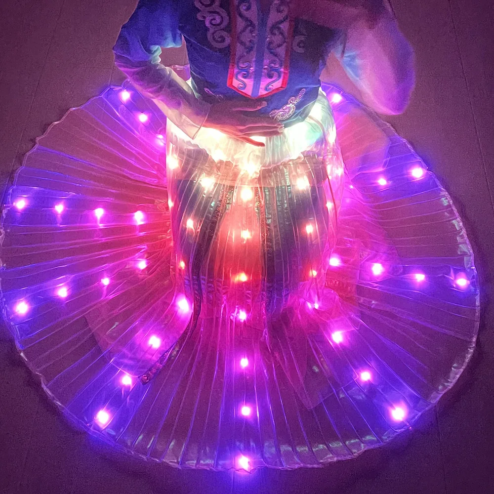 Accessori per la danza del ventre Gonna a LED Gonna con commutazione a colori multipli Luci a LED ricaricabili per la pratica delle spettacoli teatrali per adulti