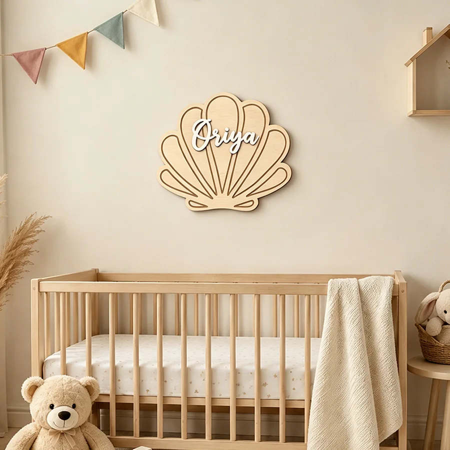 1pc Double-layer Shell Shaped Decorative Plaque, Customizable with Name, Home Door Decoration, Garden Decoration Logo