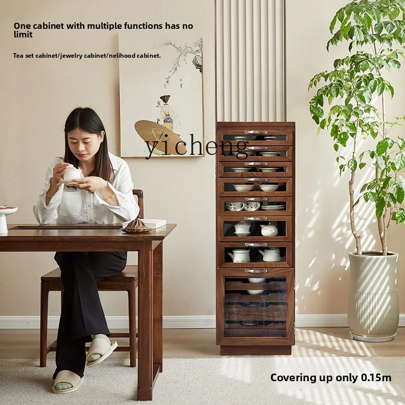 

FY North American Black Walnut Tea Set Cabinet Solid Wood Household Floor Dental Cabinet Tea Cup Storage Cabinet