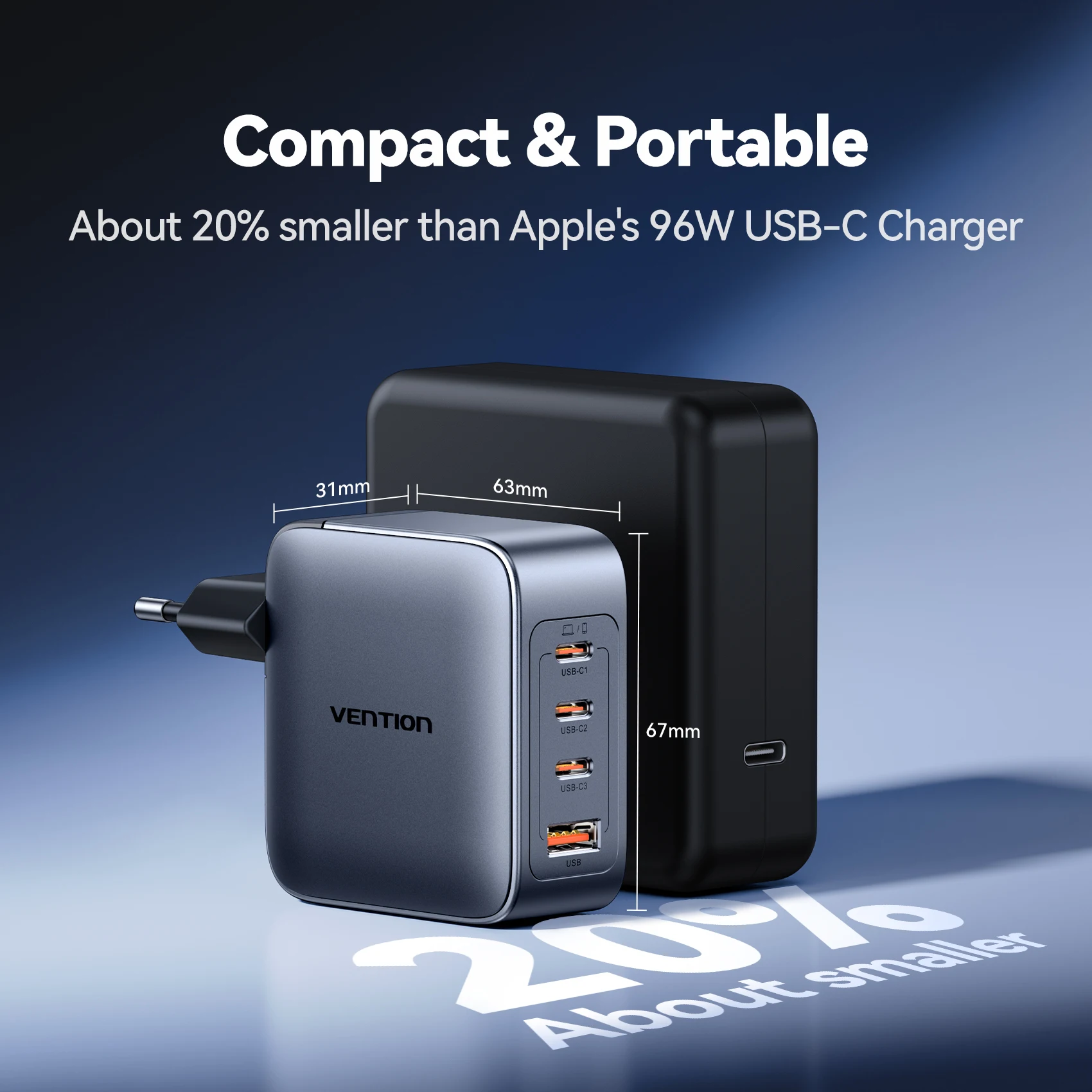 Ładowarka Vention USB C 100W GaN do MacBooka, laptopa, szybkie ładowanie PD do iPhone'a, Xiaomi, ładowarka USB typu C do iPhone'a 17 16 — zdjęcie produktu 6