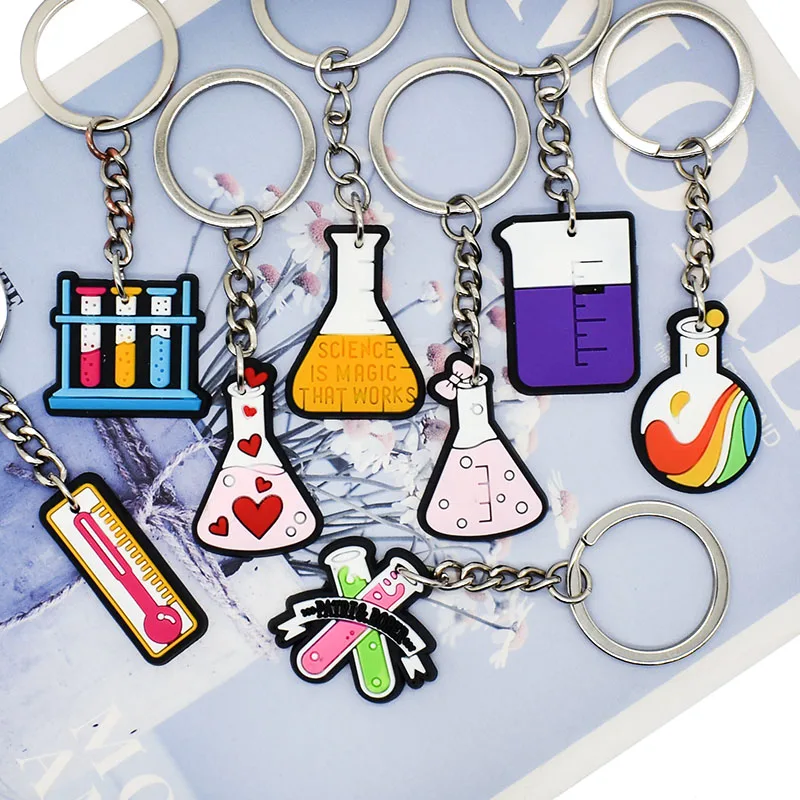 1PCS PVC Keychain Scientific Experiment Key Rings Scientific Experiment Key Holders Fit Adult Car Keys Gift Trinkets