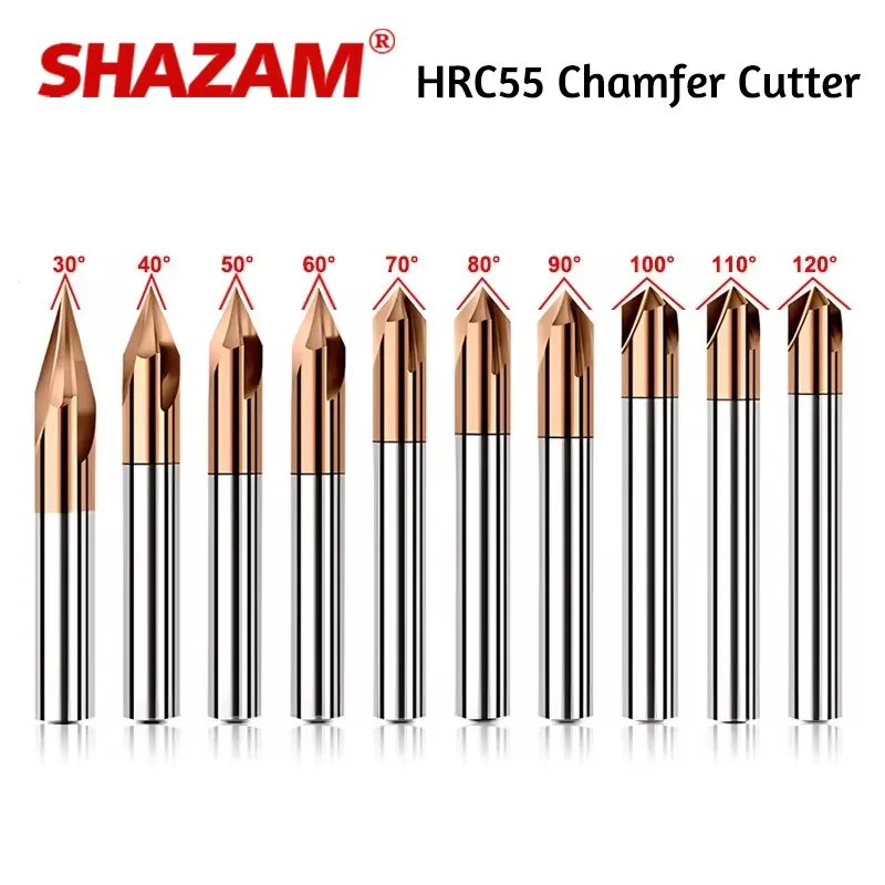 SHAZAM CNC Machining Tools Tungsten Steel Chamfer Cutter 3-Flute HRC55 Carbide Milling Cutter 30/40/50/60/70/80/90/100/110/120