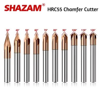 SHAZAM CNC 가공 도구 텅스텐 스틸 모따기 커터, HRC55 카바이드 밀링 커터, 3 플루트, 30, 40, 50, 60, 70, 80, 90, 100, 110/120