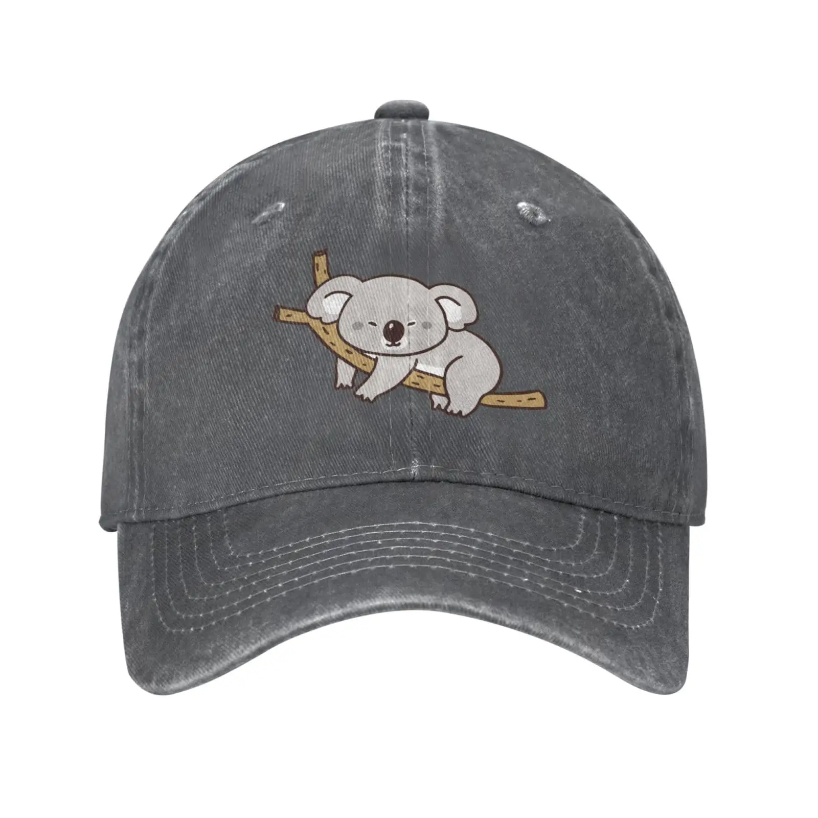 Cartoon Koala Vintage Distressed Adjustable Washed Denim Cotton Low Profile Mens Dad Trucker Hat Black Fitted Baseball Ball Cap