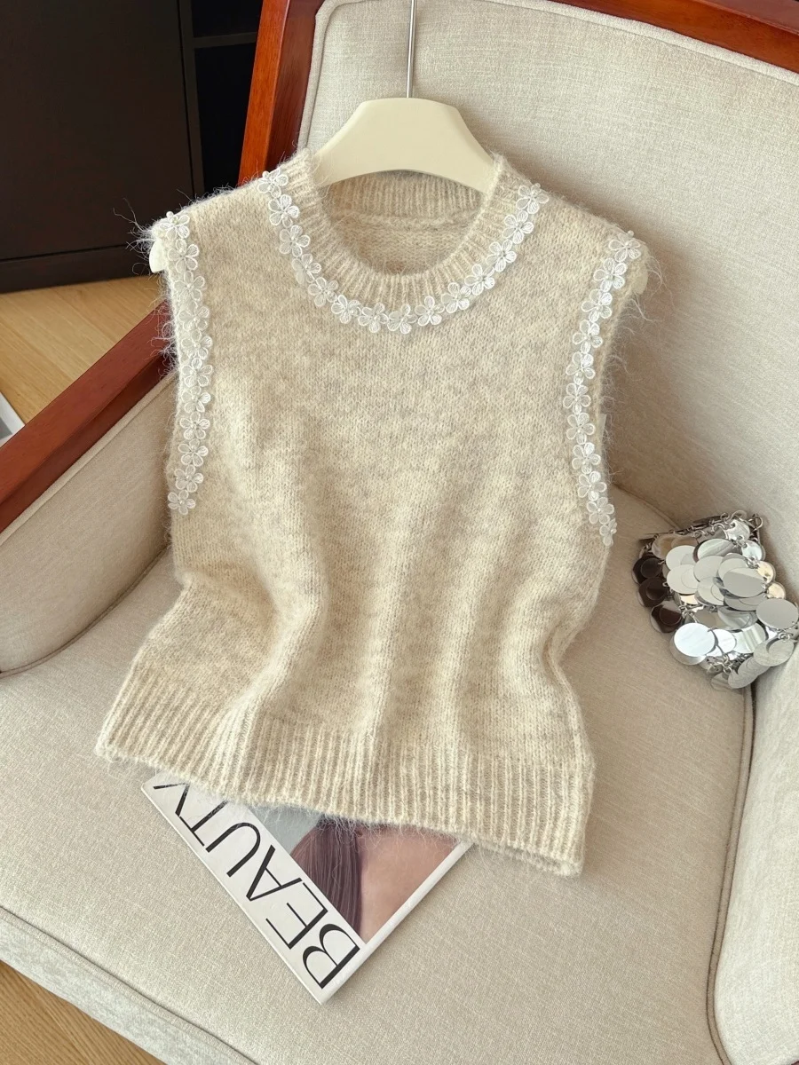 

Женский вязаный жилет Sweet Sle, осенне-зимний, модный, для многослойного образа, рекомендовано магазином, полиэстер, круглый вырез