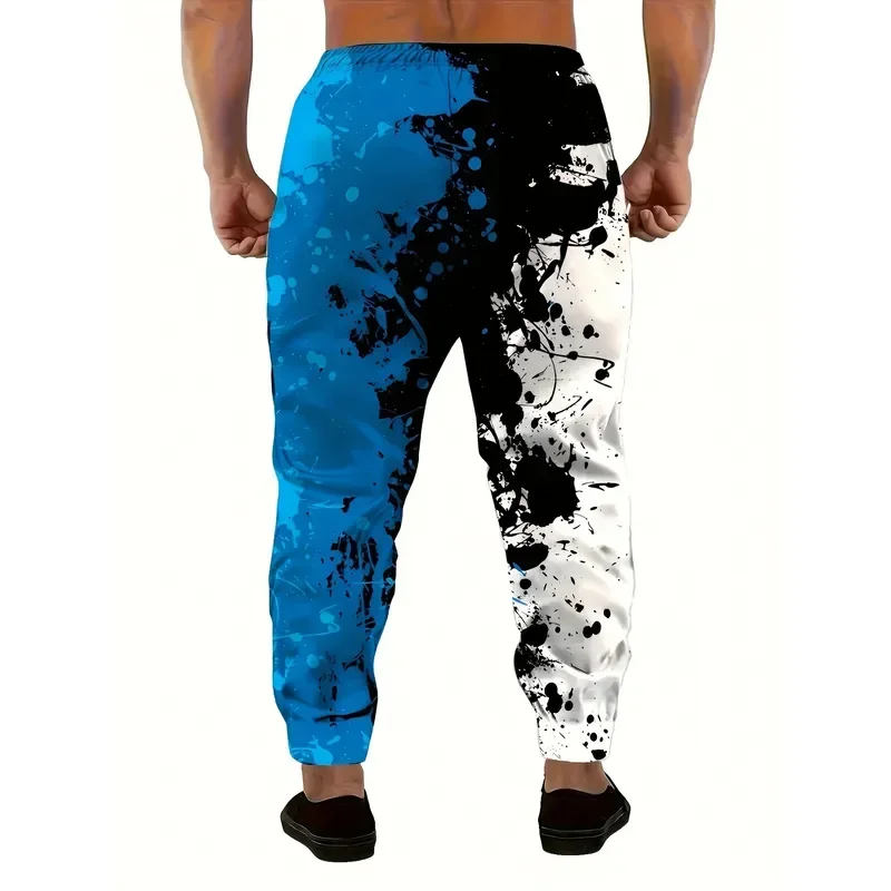 Men's Ink Splash Print Jogger Pants Color Block Casual Sweatpants Drawstring Waist Tapered Hip Hop Streetwear Sports Trousers
