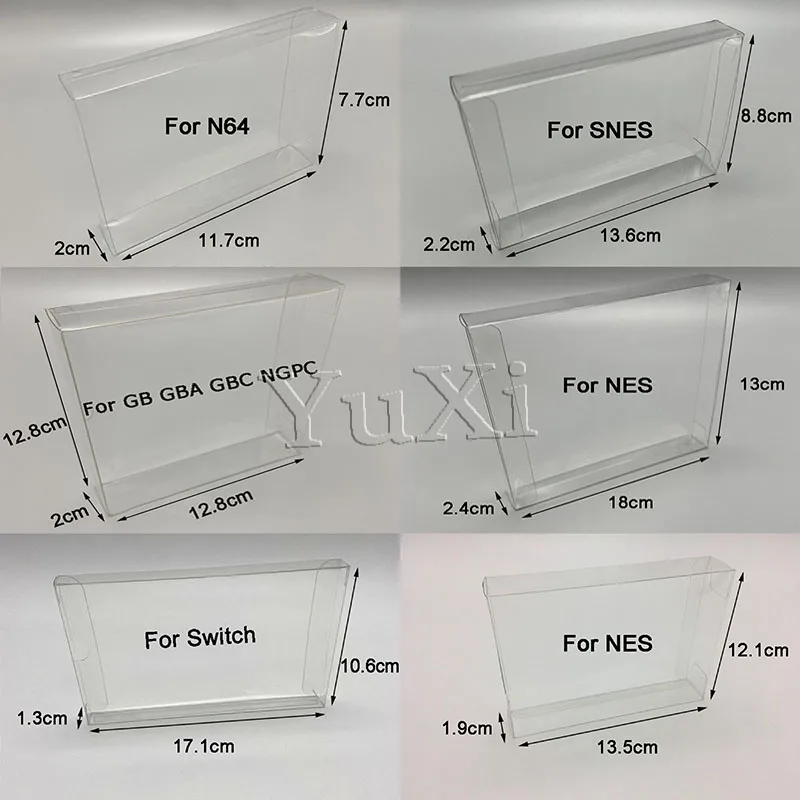 YuXi 1 шт., прозрачный игровой картридж, чехол CIB Games, пластиковый защитный чехол для домашних животных для N64 NES SNES для GB GBA GBC NGPC Switch
