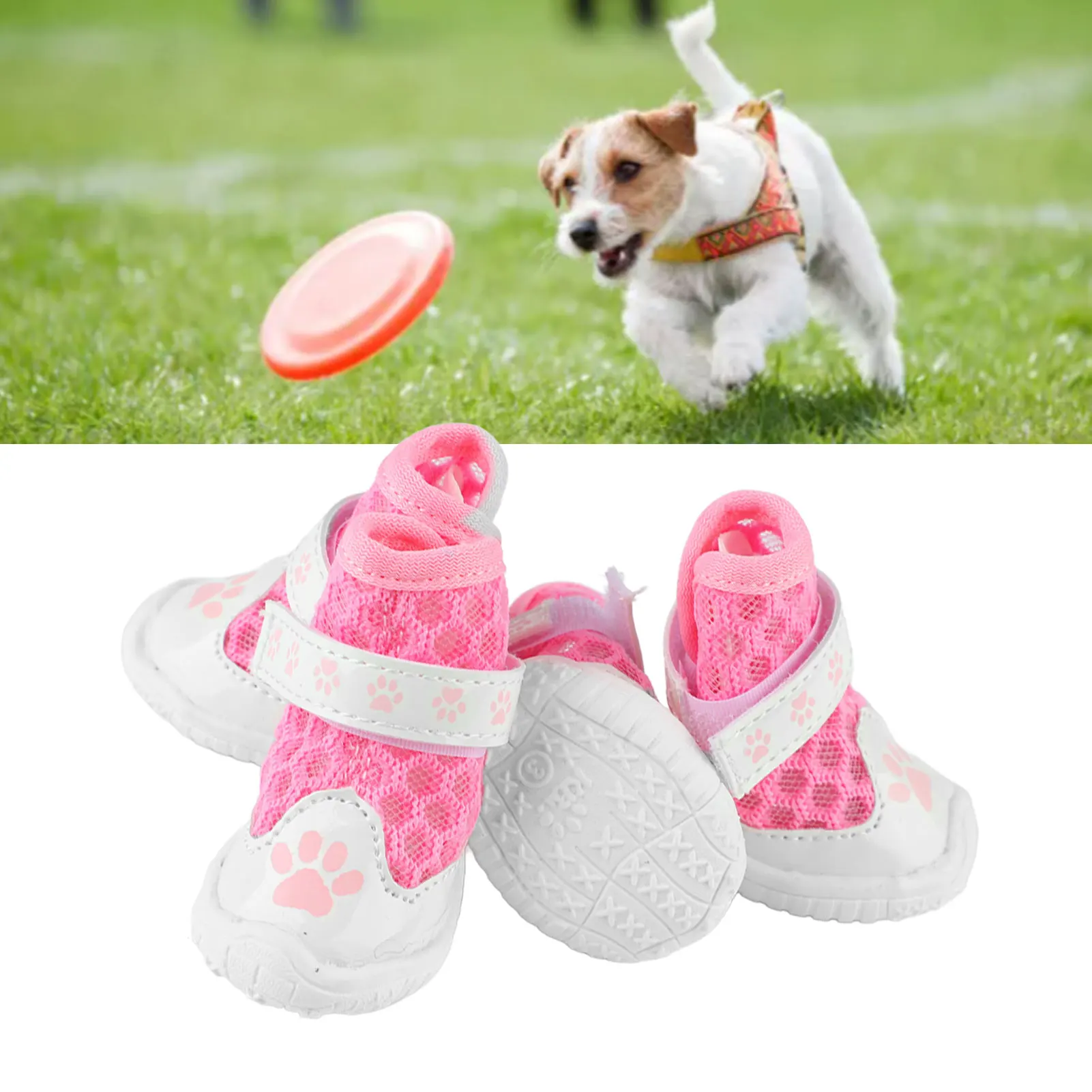 4pcs Dog Booties Spring Summer Fashionable Breathable Mesh Lightweight Slip Resistance Dog Paw Protector For Outdoor Walking