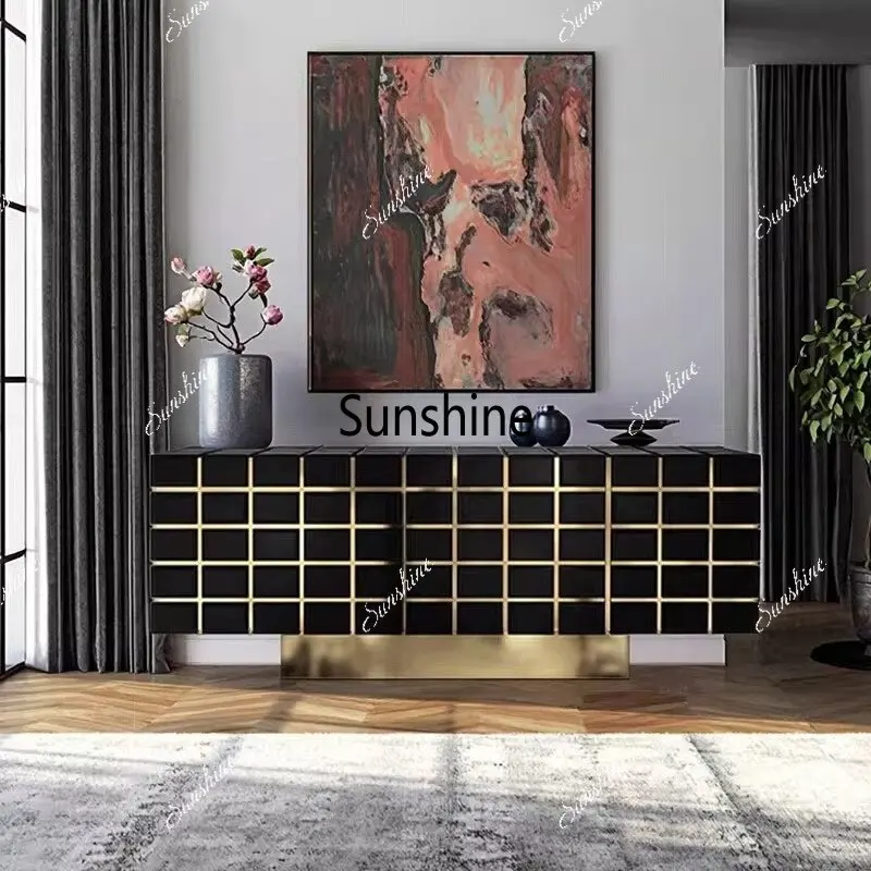 

Light luxury floor-to-ceiling solid wood paint dining side cabinet high-end villa living room TV cabinet