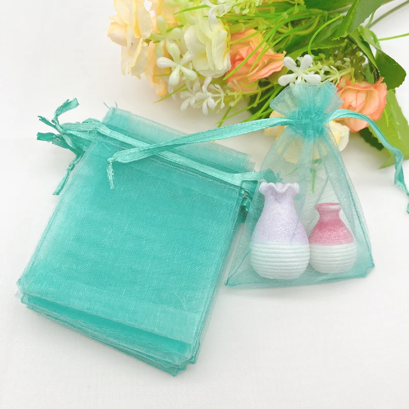 

Sachet Bag 100pcs Aqua Green Gift Bag Wedding Packaging Jewelry Drawstring Storage Bags Organza Sac Mesh Pouch Organza Gift Bags