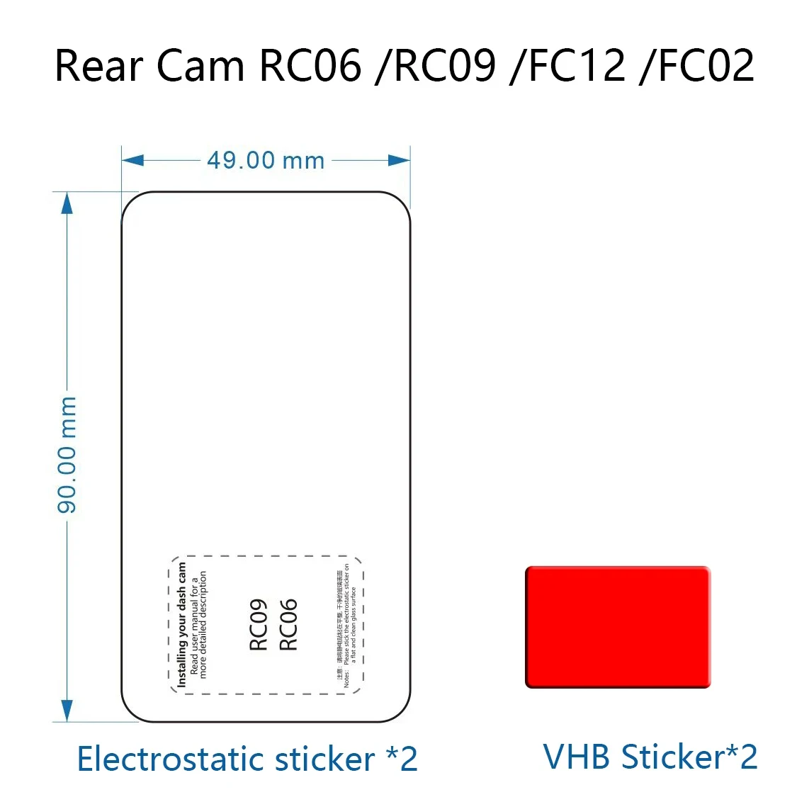 Película y pegatinas estáticas para 70mai, soporte de película de cámara trasera, RC06 /RC09/FC12/FC02, FC12