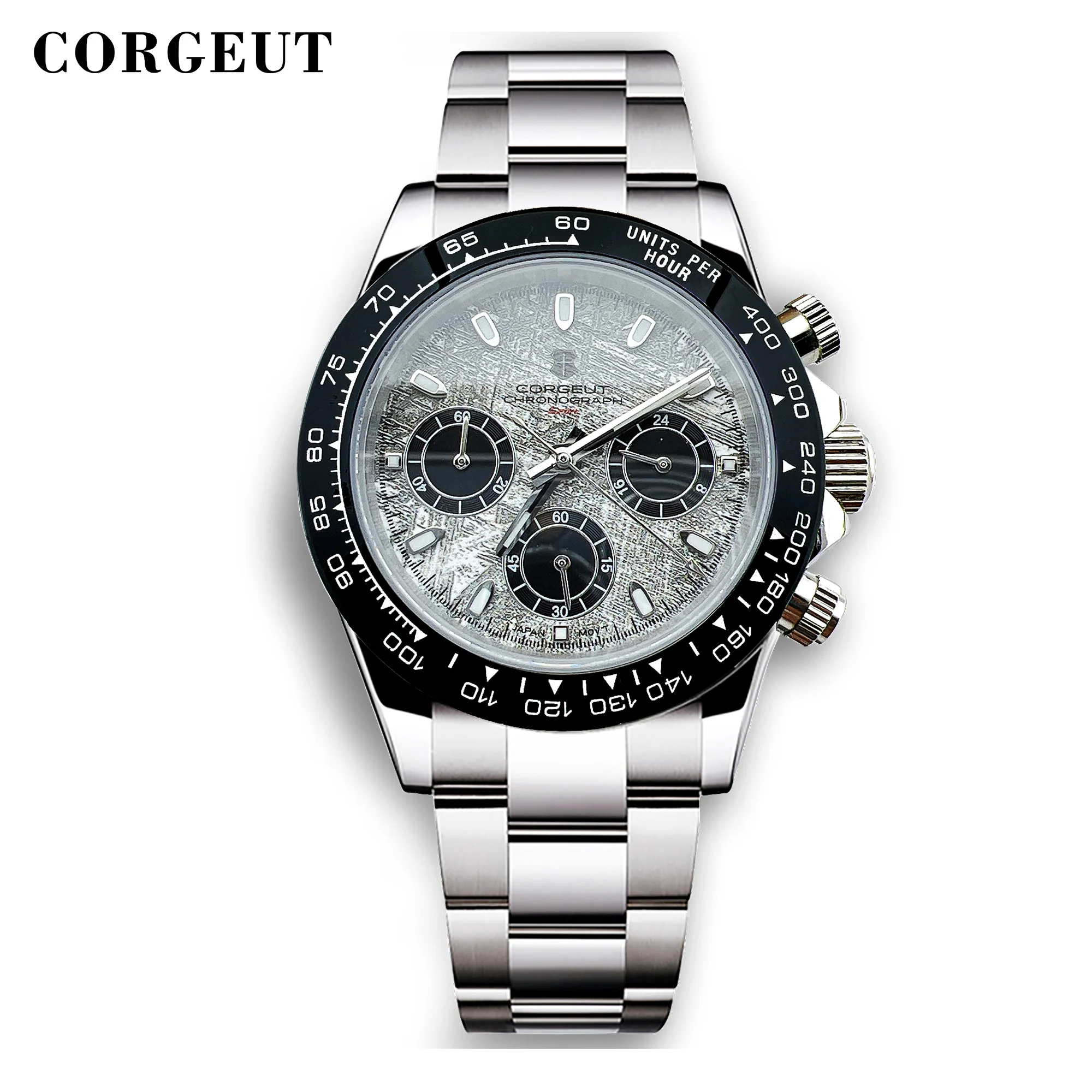Orologio personalizzato da 39 mm al quarzo per uomo Cronografo di lusso Moda Zaffiro Orologi da polso da uomo sportivi alla moda con cinturino in acciaio