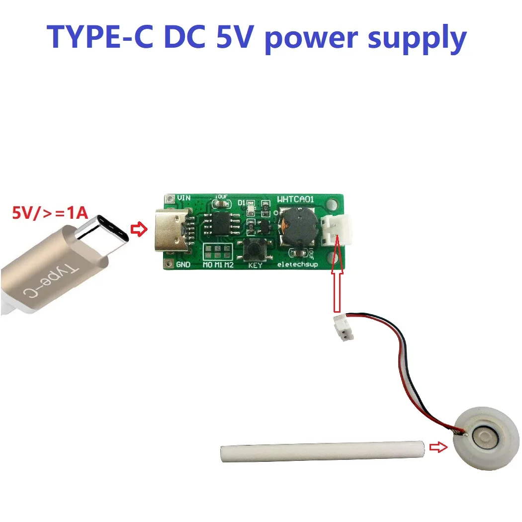 Mini umidificador DIY Kits, Névoa Criador Placa De Circuito Fogger, Filme de atomização, Bateria De Lítio, Tipo-C USB, DC 3.7-5V