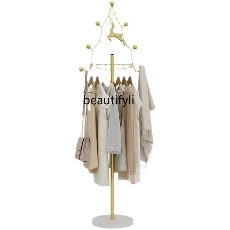 

yj Nordic Light Luxury Metal Hallstand Wrought Iron Clothes Rack Minimalist Creative Clothing Display Shelf