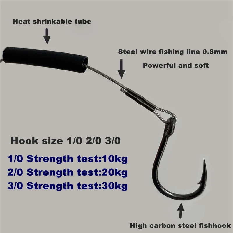 Stainless Steel Fishing Line Hook, High Carbon Steel, Barbed Hooks, Tackle Accessories, 10kg-30kg, 1/0-3/0, 3Set