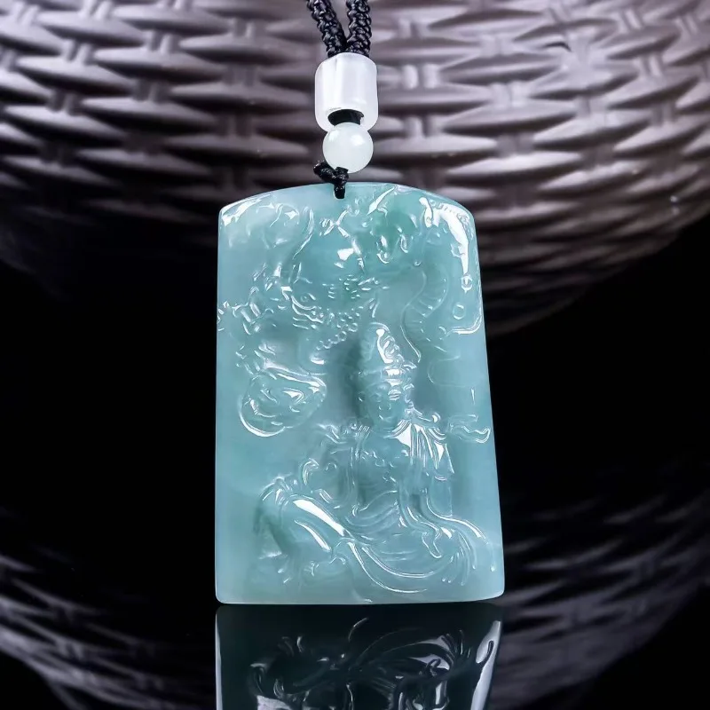 Natural Real Emerald Blue Water Soar Dragons Guanyin Pendant Myanmar Jadeite Necklace Jewelry Charm Designer Luxury Women