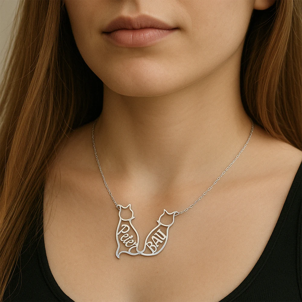 High-end hollow custom cat name necklace, providing 1-3 name options, classicversatile18k gold-plated craft warm commemorative g