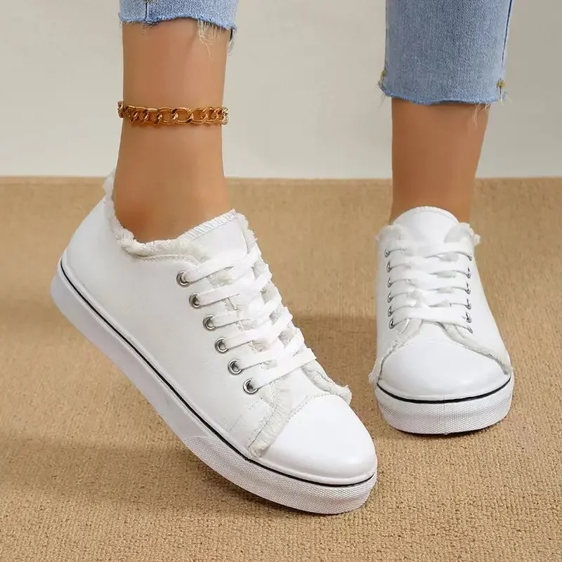 Women Canvas Shoes Fashion New Spring Autumn Sneakers Low Cut Lace-Up Women Vulcanize Shoes Woman Flats Off White Shoes Female