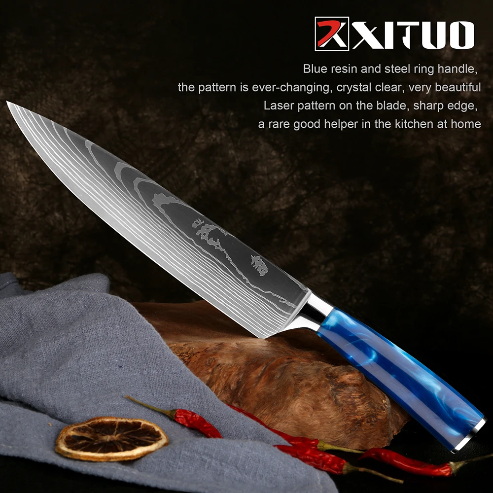 

XITUO Professional Chef's Knife Damascus Laser Pattern Kitchen knife 8 Inch Sharp Cut meat vegetables Cooking Knife With scabbar