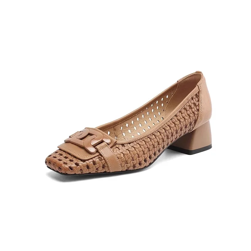 

Leather Square Head Single oes Women's New Retro Evening Sle Slip-On Mary Janes Faionable Korean Sle Youth Footwear