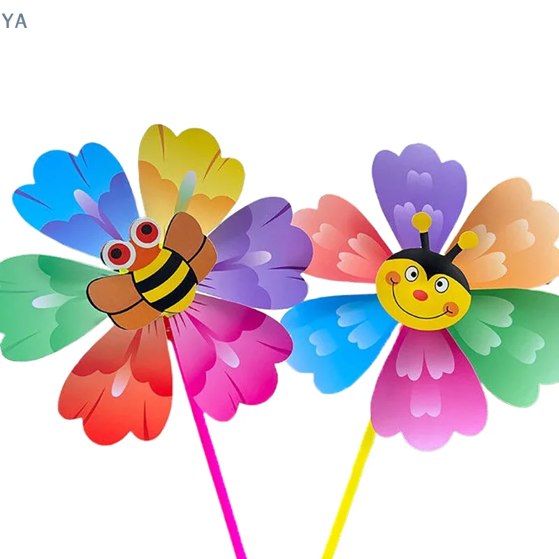 

[L]1Pcs Cartoon Flower Shaped Insect Handheld Windmill Home Garden Decoration Wind Spinner Whirligig Yard Decor Outdoor Kid Toy