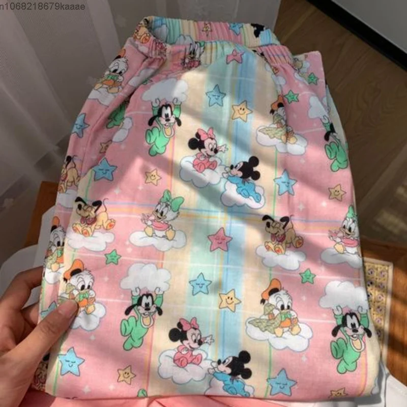 Disney Mickey Aesthetic Cotton Loose Pants Women Casual Versatile Cute Trousers Y2k Korean Style Spring Summer Soft Home Pants