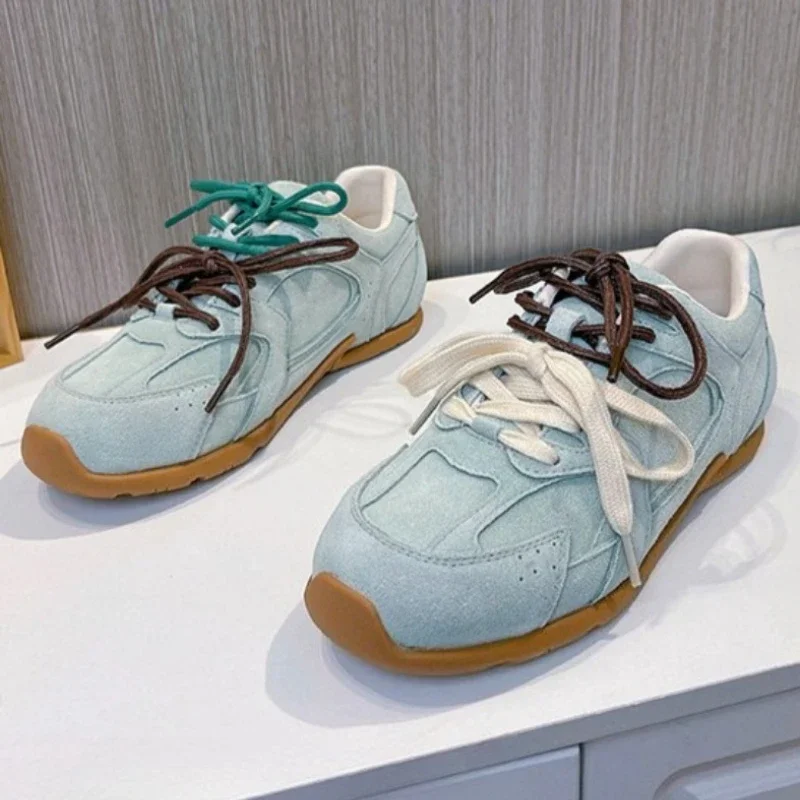 

Genuine Leather Sneakers for Women Novelty Round Toe Lace Up Running Shoes Light Non-slip Comfortable Women Shoes Tenis De Mujer