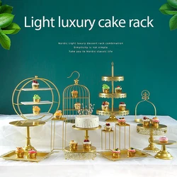 Gold Cake Display Rack  Birthday Afternoon Tea Plate Wedding Party Decoration Metal Dessert Shelf Food Cupcake Stands Cakes Tray