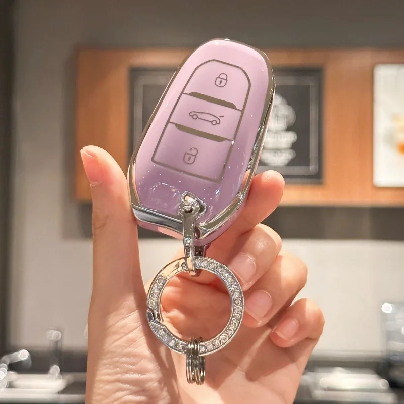 

Key Fob Cover with Bling Lanyard Keyring for Peugeot 2008 3008 5008 308 508 for Opel Grandland X Mokka Corsa Insignia