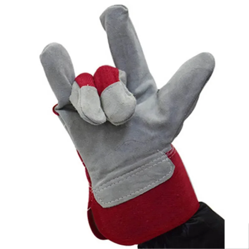 Red Gray Beef Duplex Leather Short Leather Welding Gloves Abrasion Resistant Labor Protection Gloves